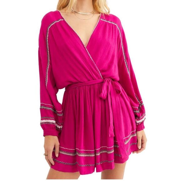 Free People Delilah Embroidered Wrap Mini Dress - Picture 9 of 9